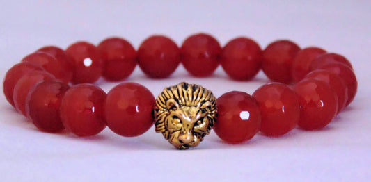 Fidelis Collection - Carnelian and Pewter Lion Head Bracelet