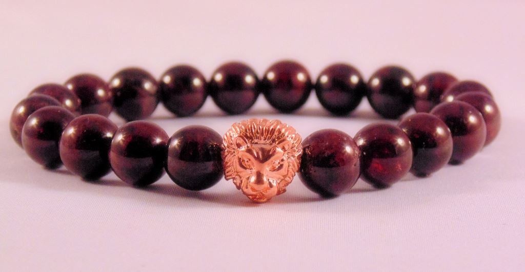 Fidelis Collection - Garnet and Pewter Lion Head Bracelet