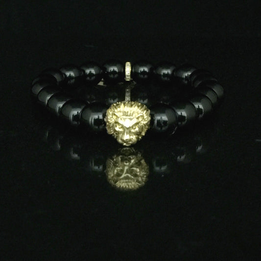 Fidelis II Collection - Black Onyx & Gold Tone Micro Pave Moon Bracelet