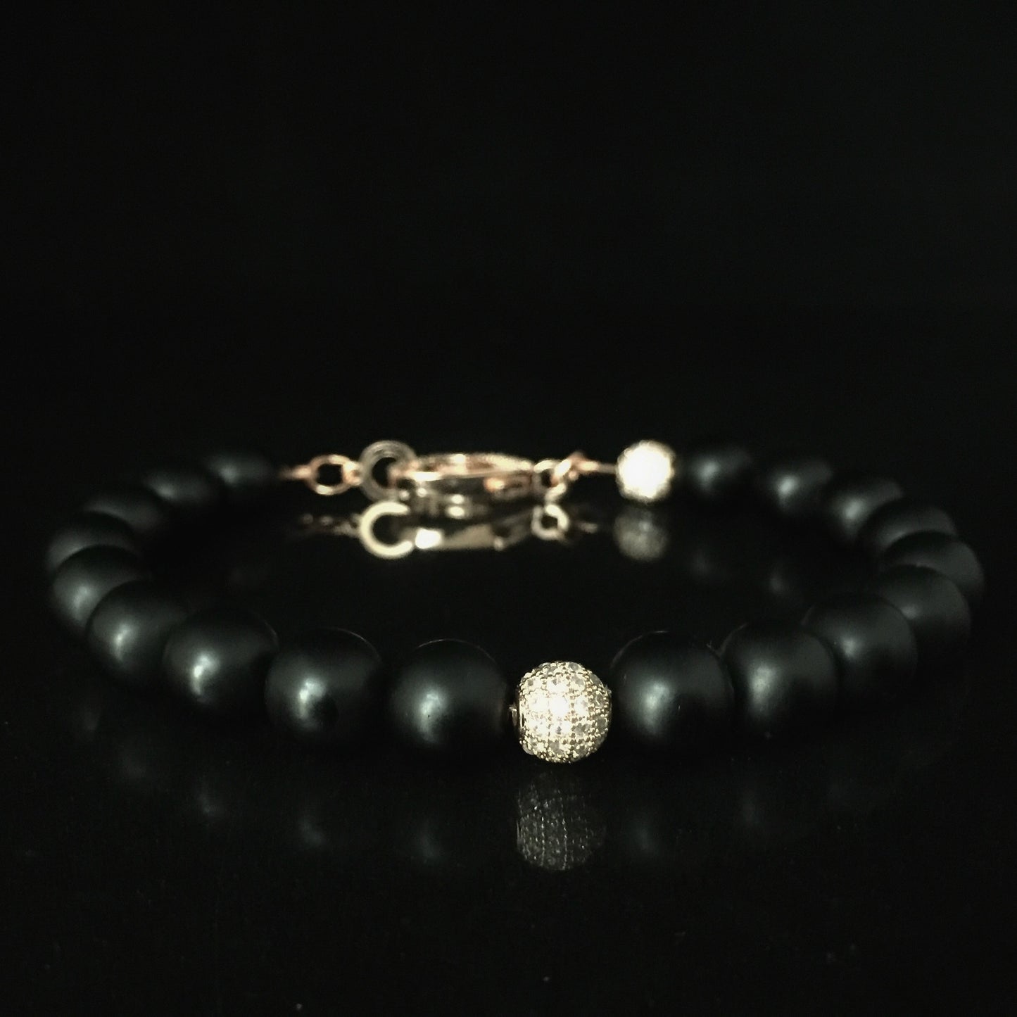Rosé- Matte Black Onyx & Rose Tone Micro Pave Bracelet - Limited Edition
