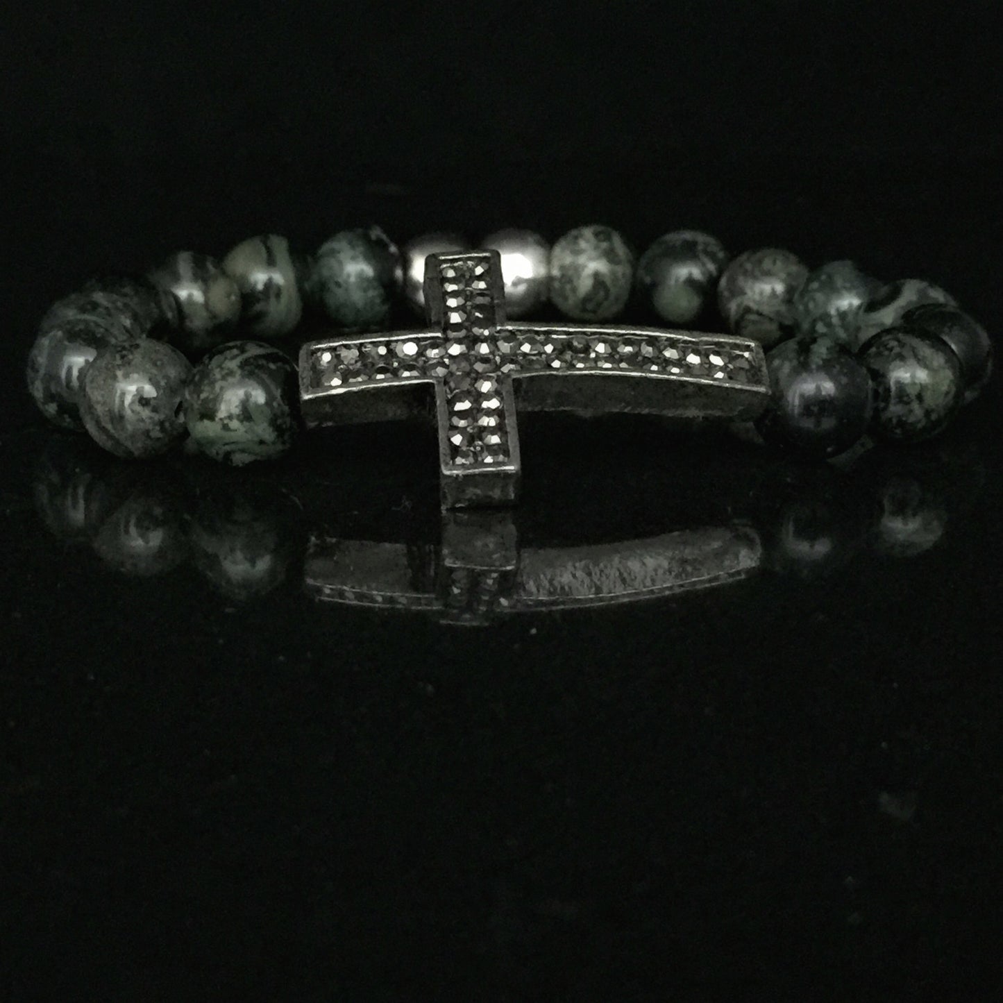 Envy II- Kambaba Jasper & Rhinestone Cross Bracelet - Limited Edition