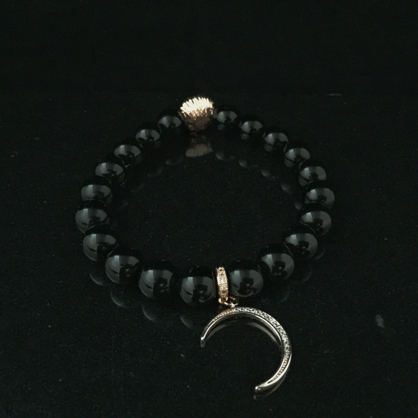 Fidelis II Collection - Black Onyx & Gold Tone Micro Pave Moon Bracelet