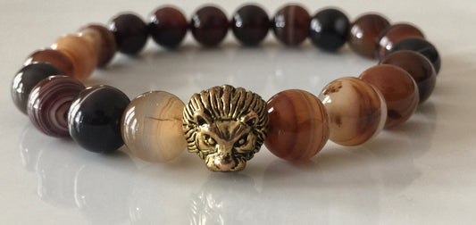 Fidelis Collection - Brown Onyx and Pewter Lion Head Bracelet