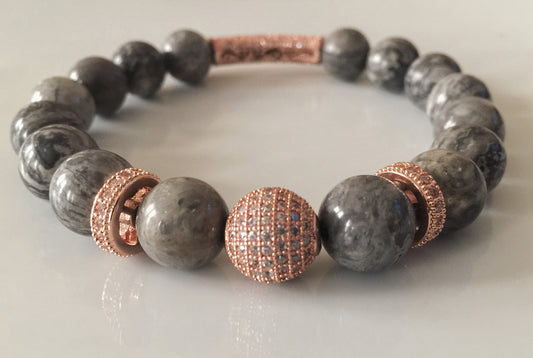 Granite Haze - Picasso Jasper & Micropave Bead Bracelet - Limited Edition