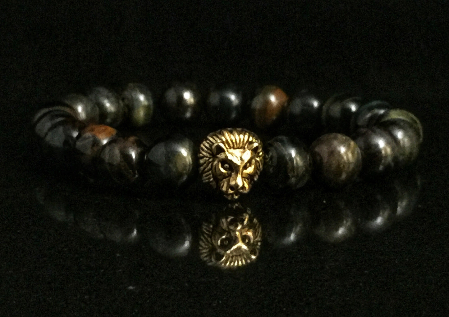 Fidelis Collection - Tigers Eye and Pewter Lion Head Stretch Bracelet