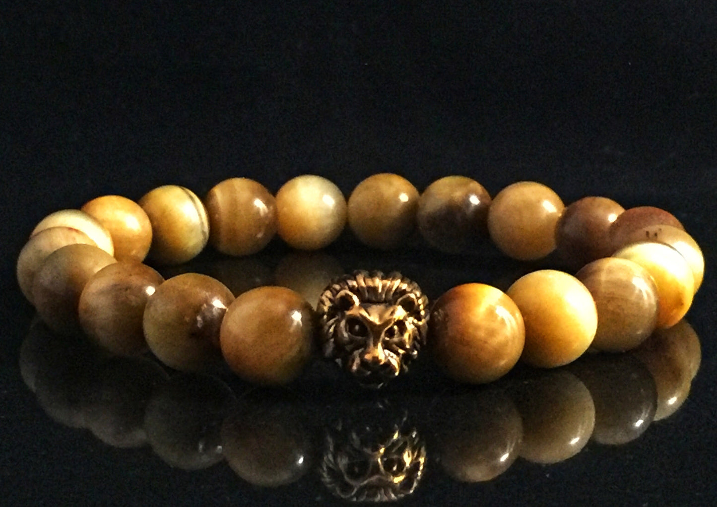 Fidelis Collection - Tigers Eye and Pewter Lion Head Stretch Bracelet
