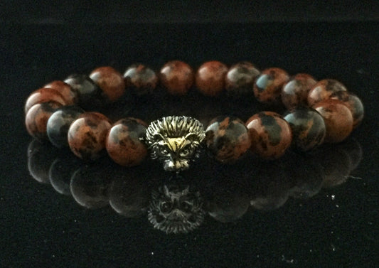 Fidelis Collection - Mahogany Jasper and Pewter Lion Head Bracelet