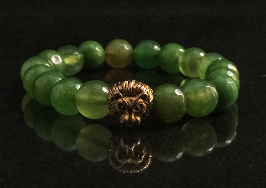 Fidelis Collection - Green Candy Jade and Pewter Lion Head Bracelet