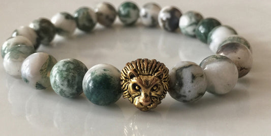 Fidelis Collection - Bark Jasper and Pewter Lion Head Bracelet